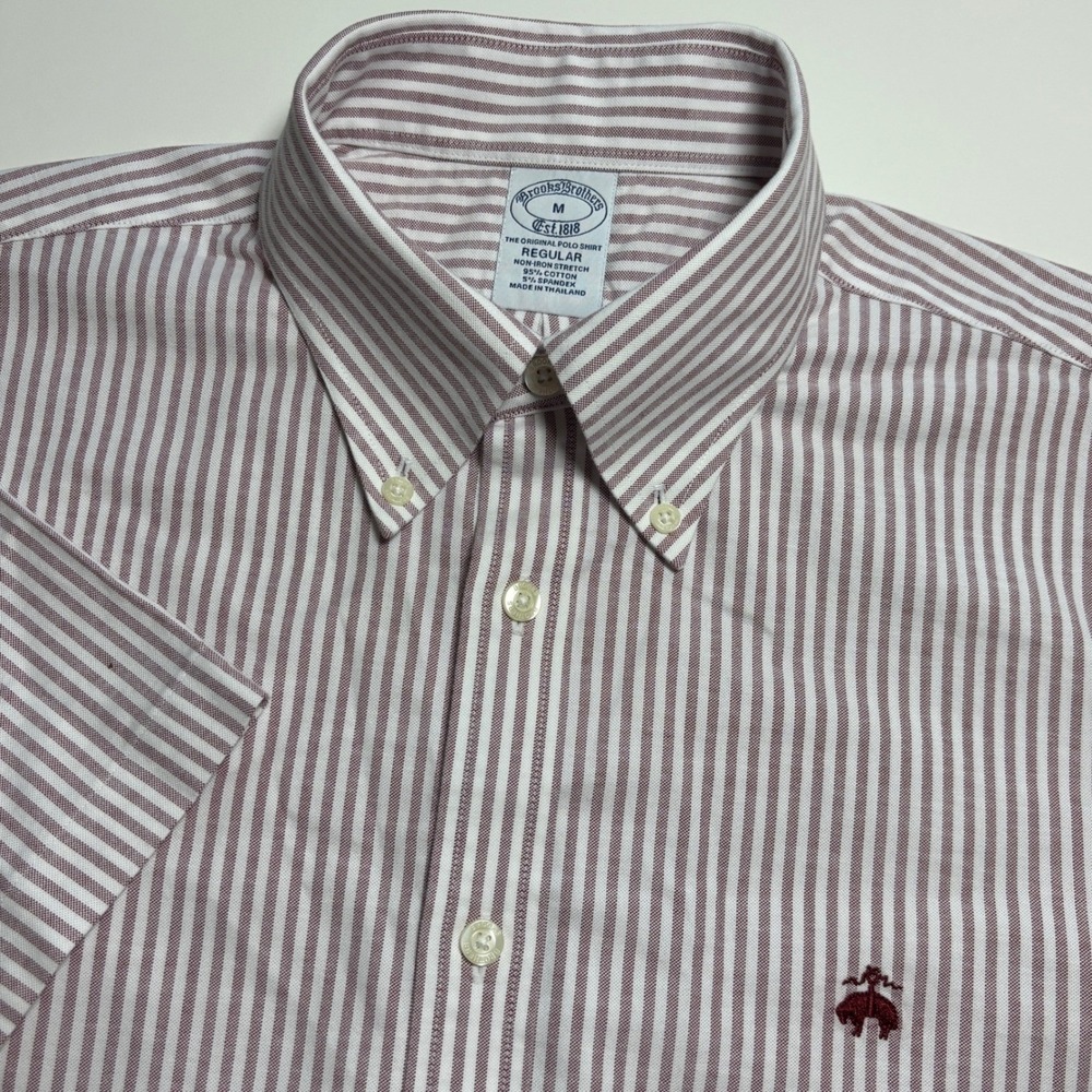 Brooks Brothers Regular Fit Oxford Mens M Non-Iron Striped Short Sleeve Shirt